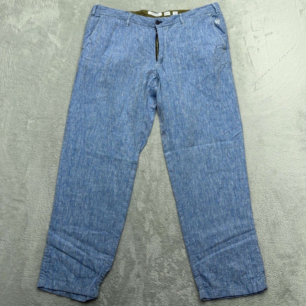 Ganesh Pants Mens 38 Blue Regular Fit Linen Flat Front Casual Trousers